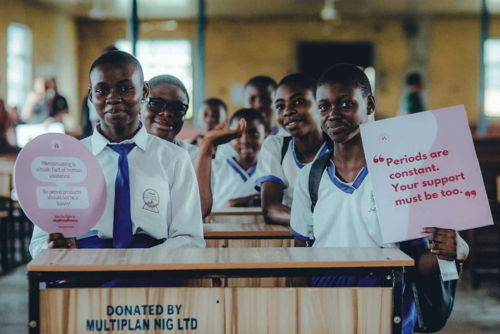 Schoolgirls taking part in a menstrual health awareness session